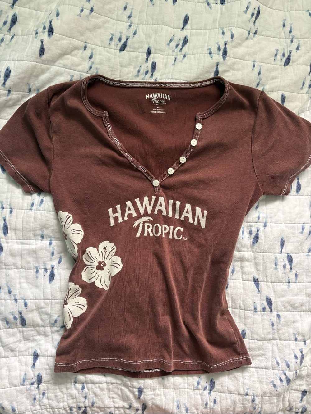 PacSun Brown Hawaiian Tropic Graphic Henley Tee